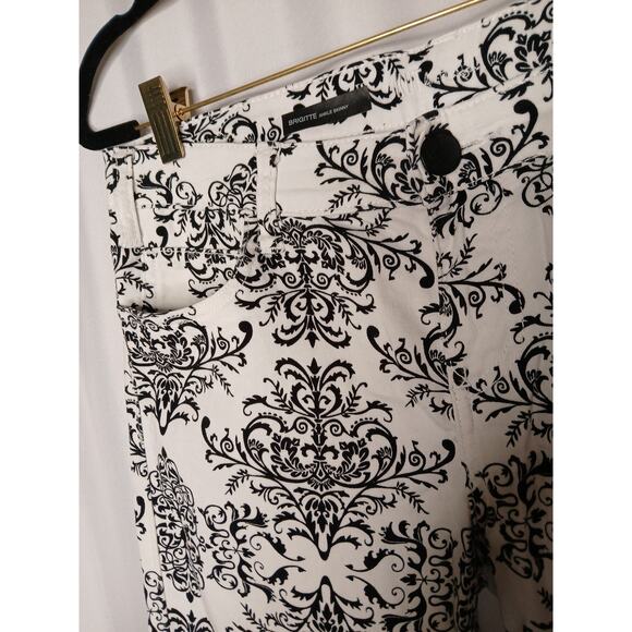 Kut From the Kloth Brigitte Damask Pattern Ankle Skinny Pants Black White Size 8 - Picture 4 of 12